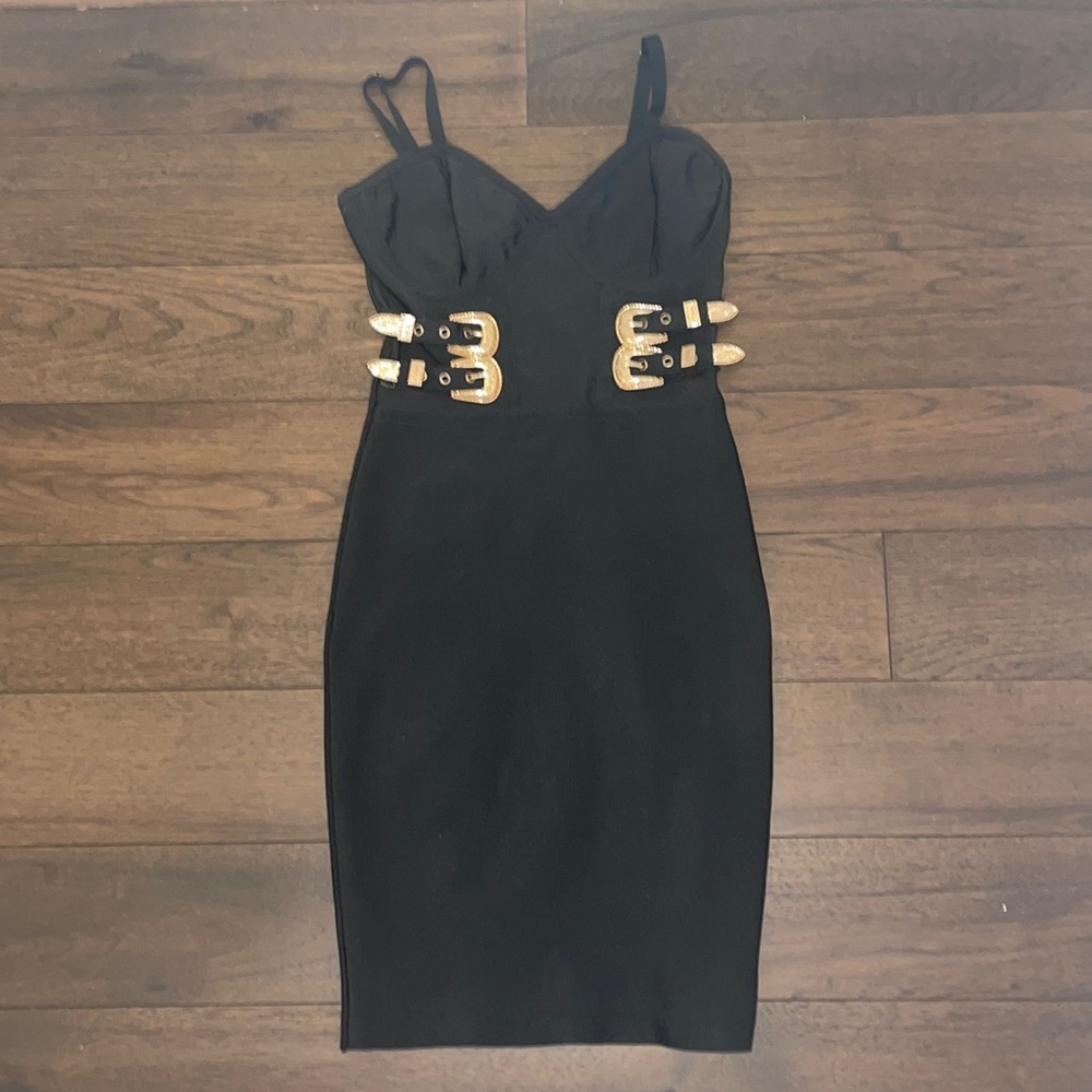 Wow Couture Black Bandage Little Black Dress w/Buckle Detail